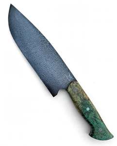 Cuchillo de Cocina de Acero de Damasco Hecho a Mano con Mango de Resina Verde y Madera, Herramienta Culinaria Profesional - Product Image 6