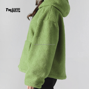 Sudaderas con capucha de forro polar Sherpa personalizadas al por mayor 2026 con bolsillo canguro en color verde |   Chaqueta de forro polar - Product Image 5