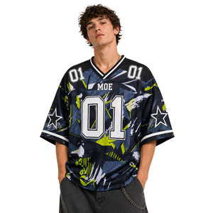 Custom OEM Dynamic Abstract Print Unisex American Football Jersey Boxy Sports Mesh Oversized Vintage <b>Soccer</b> Hip Hop Graphic Tee - Product Image 1