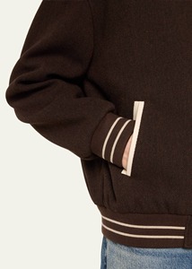 Veste universitaire unisexe en laine vintage de haute qualité pour l'hiver, streetwear, logo personnalisé sur le devant, patchwork marron, broderie - Product Image 3