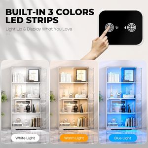 Cotowins <strong>White</strong> Display <strong>Cabinet</strong> with Glass Doors and LED Lights 4 Tier Curio <strong>Cabinet</strong> Bookshelf <strong>Storage</strong> for Collectibles - Product Image 6