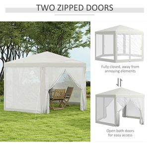Gazebo Esagonale Bianco Crema 4x3,3m con Pareti in Rete per Feste all'Aperto - Product Image 5