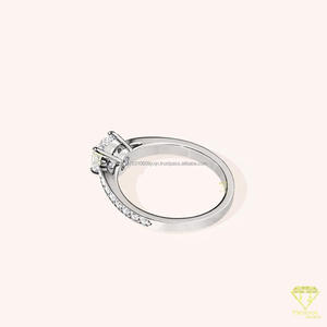 Round Cut Moissanite Diamond Engagement <b>Ring</b> Pave <b>Solitaire</b> Bridal Wedding <b>Ring</b> White Gold Promise Jewelry for Women - Product Image 2