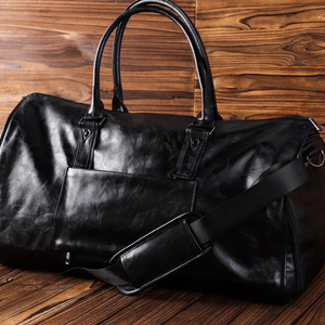 Bolsa de ropa de cuero genuino estilo vintage, de gran capacidad, ligera, para fin de semana, con compartimento para zapatos, tipo duffel. - Product Image 2