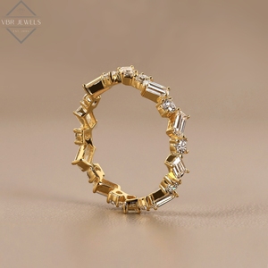 Bague de luxe géométrique en diamant, or jaune, taille baguette et ronde, pour mariage, anniversaire, fournisseur de bijoux pour femme, cadeau - Product Image 3