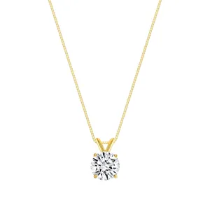 1 Ct Round Lab Created Grown Diamond Real <b>Solid</b> 14K Yellow <b>Gold</b> <b>Pendant</b> Necklace - Product Image 3