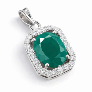 จี้ห้อยคอรูปไข่ประดับพลอยออนิกซ์สีเขียวจาก Rhaya Jewels ชุบโรเดียม เงินแท้ 925 ดีไซน์มินิมอลสำหรับทั้งชายและหญิง ประดับพลอยแบบไมโครอินเซอร์ต - Product Image 3