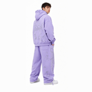 Conjunto de Sudadera con Capucha y Pantalones de Chándal de Algodón 100% Personalizado con Logotipo, Cortavientos, Invierno, Premium, con Gráficos de Diamantes de Imitación, Novedad 2026 - Product Image 2