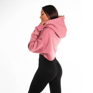 Cropped Pullover Hoodie Women Custom Pink Long Sleeve Casual Oversized <b>Drop</b> Shoulder Blank Fleece Women Crop Top Hoodie - Product Image 5