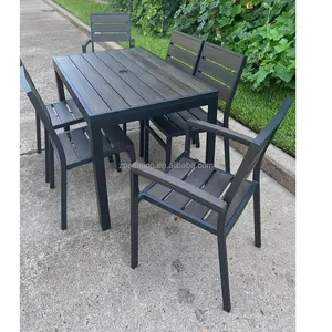 All Weather Alumínio Pecan Madeira Jantar Bar Altura Cadeira Faux Teca Madeira Restaurante Móveis Empilhável Jantar Madeira Barstool - Product Image 6