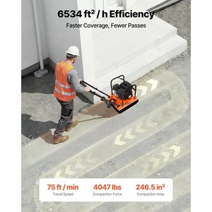 Compattatore a piastra a motore a benzina da 6,5 HP 196CC, 5700 VPM, con forza di compattazione di 4047 libbre, piastra 21 x 16, modello Walk B - Product Image 3