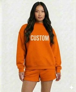 Ensemble de survêtement en tricot orange pour femmes, 2 pièces, col rond, manches longues, coupe ample, imprimé lettres, décontracté, printemps-été - Product Image 1