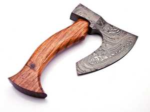 Hacha Vikinga de Acero de Damasco Hecha a Mano Personalizada al por Mayor con Mango de Madera Grabado y Funda de Cuero, Cortador de Pizza Tipo Hacha a Precio Mayorista - Product Image 4