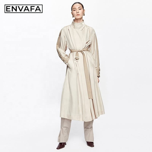 Abrigo Largo de Mujer con Costuras en Contraste, Estilo Gabardina, de Alta Gama, para Primavera y Otoño - Product Image 5