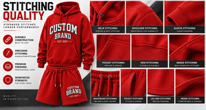 Ensemble sweat à capuche et short pour homme personnalisé, en coton rouge French Terry, tenue décontractée d'automne, sweat à capuche assorti - Product Image 6