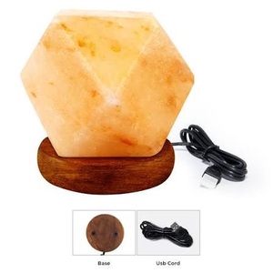 Lampe de chevet LED en cristal de sel de l'Himalaya sculpté, écologique, USB, 7 couleurs, contrôle tactile à intensité variable, forme géométrique ajustable - Product Image 1