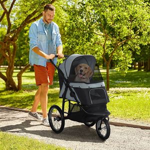 Passeggino per Animali Domestici a 3 Ruote Regolabile Grigio per Cani di Piccola e Media Taglia con Cintura di Sicurezza e Cestino Portaoggetti per Trasportare il Tuo Amico Peloso! - Product Image 2