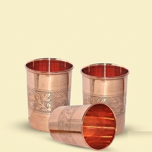 Juego de vasos cóncavos de cobre puro, hechos a mano, vasos de cobre martillado para agua, para bienestar ayurvédico y bebida saludable, ecológicos - Product Image 2