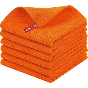 Ultra Soft 100% Cotton <b>Waffle</b> Weave Kitchen Dish <b>Towels</b> Quick Drying 12 X 12 Inches 6 Pack in Orange" - Product Image 1
