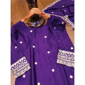 Conjuntos de mujer de diseñador, traje de Chinon Sharara bordado con secuencia de trabajo bordado - Product Image 6