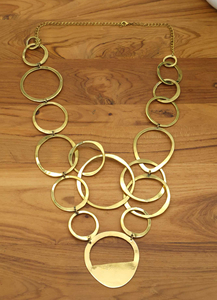 <b>Statement</b> Golden Brass <b>Necklace</b> Chunky Circle Link Bold Bohemian Jewelry Modern Minimalist Gift for Her - Product Image 3
