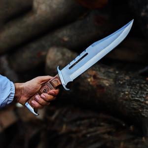 Cuchillo de caza hecho a mano con hoja fija de acero inoxidable, cuchillo táctico de supervivencia para exteriores, para pesca, camping y senderismo, con funda de cuero. - Product Image 1