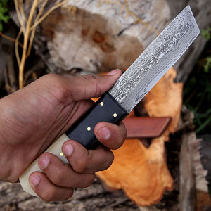 Couteau à lame fixe forgé à la main, couteau de camping, couteau de chasse en plein air, couteaux de cowboy avec manche en bois et étuis - Product Image 5