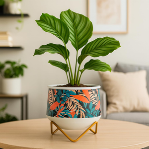 Elegante Maceta Metálica Mini Color Caramelo, Florero de Diseño Contemporáneo con Acabado Liso, Soporte Decorativo para Plantas de Interior - Product Image 1