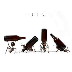 Handcrafted Metal Ant Wine Bottle Holder Set Creative Iron Figurines with Display for Home Bar Decor - Product Image 2