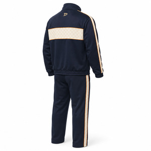 Ensemble de survêtement épais et écologique bleu marine pour homme, avec rayures, manches longues, coupe sportive, coupe régulière, pour l'hiver, 2 en 1 - Product Image 2