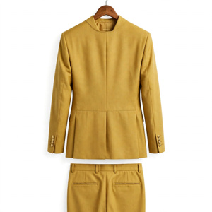 Costume de cérémonie jaune pour homme, style italien, 100 % polyester, respirant, infroissable, simple boutonnage, col à revers, coupe classique - Product Image 2