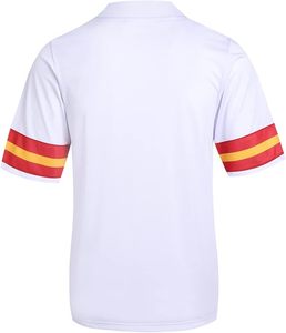 White V-Neck Sports Jersey Short Sleeve <b>Red</b> Yellow Striped Sleeves Lightweight Athletic Shirt Polyester Material - Product Image 2