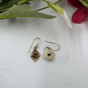 Handmade Tiger Eye Oval Gemstone <b>Earrings</b> Gold Plated Brass Vintage <b>Hook</b> <b>Earrings</b> Fashion Jewelry for Women - Product Image 2