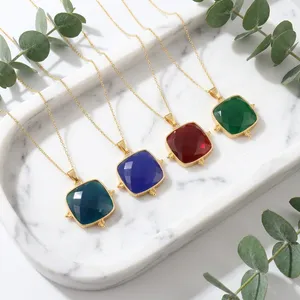 Collar con colgante de piedras preciosas naturales de apatita azul, rubí verde y jade en forma de cojín para mujer, chapado en oro de 18k, alta calidad, más vendido. - Product Image 2