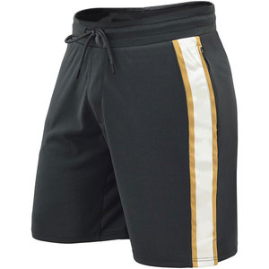 Shorts de bain noirs pour hommes avec bande latérale blanche et dorée, taille mi-haute, cordon de serrage, séchage rapide, décontractés et sportifs - Product Image 1