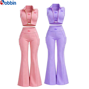 Customized Logo Women's Winter Active Wear Tracksuit Set Full Zip Jacket & Flared Pants 3-Piece Fleece Lining Eco-Friendly - Product Image 2