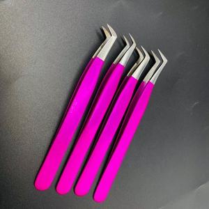 Pince à épiler pour extensions de cils Rabia Miraal Industries, 9 pointes différentes, en acier inoxydable, revêtement poudré rose foncé, pointe argentée - Product Image 3