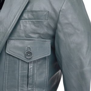 Blazer de Cuero Gris para Hombre, Cuello Camisero, Cierre de un Botón, Chaqueta Casual Elegante - Product Image 6