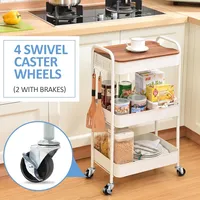 Chariot de rangement en métal moderne et écologique à 3 niveaux avec roulettes pour l'organisation de la cuisine et du salon
