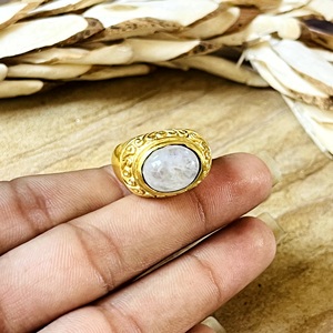 Hot Selling Moonstone <b>Rings</b> Boho Brass Band Jewelry Women 18k Gold Plated Antique Tribal Filigree Statement [Wholesale/OEM/ODM] - Product Image 6