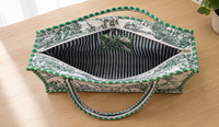 Bolso de Hombro de Lona Verde y Blanco para Mujer, Hecho a Mano en India, con Cierre de Cremallera, Interior Aislado y Ligero