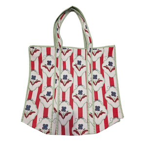 Sac fourre-tout en coton à motif géométrique floral, style bohème, fait main, léger, fermeture éclair, pliable, écologique, pour l'été et la plage - Product Image 1