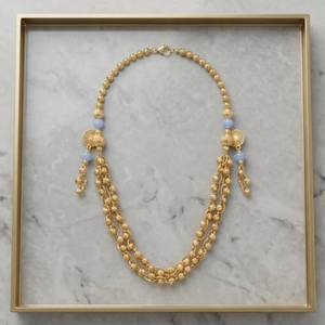 Ensemble de collier Mala à double rang de perles bleues en argent 925 pour femmes, bijoux de créateur, ensemble de boucles d'oreilles assorties - Product Image 2