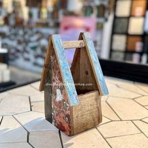 Fournitures de jardin artisanales, décoration intérieure, pots de fleurs / plantes avec design maison, bois de bateau recyclé, couleur originale, vente en gros - Product Image 4