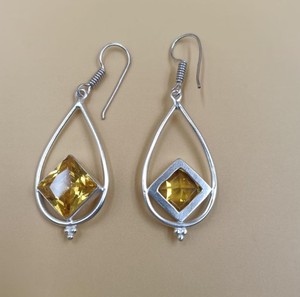 Pendientes de citrino natural en forma de lágrima, pendientes de plata con gemas en forma de cometa para mujer, joyería llamativa colgante. - Product Image 3