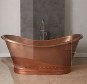 Freestanding <b>Metal</b> Soaking Tub Without Feet for Bathroom Hotel Villa-Classic Durable Oval <b>Bathtub</b> Copper Finish Travel-Friendly - Product Image 5