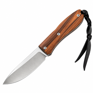 Couteaux pliants à manche en bois brun foncé avec lame argentée satinée, étui de transport en cuir noir et sangle de poignet pour l'extérieur et le quotidien - Product Image 4