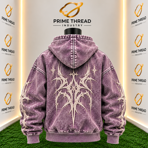 OEM Men's Acid Washed Zip Up Hoodie <b>Oversized</b> Streetwear Zipper Hoodie Custom Embroidery <b>Vintage</b> Washed Hooded <b>Sweatshirt</b> - Product Image 3