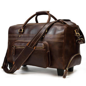 Wholesale Custom Logo Rolling Leather Duffel <b>Bag</b> <b>Wheeled</b> Trolley <b>Travel</b> Luggage Vintage Brown Suitcases Holdall <b>Bags</b> - Product Image 5