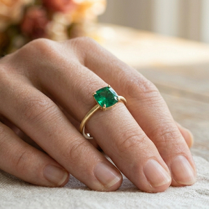 925 Sterling <b>Silver</b> <b>Emerald</b> Solitaire <b>Ring</b> Gold Plated Prong Set Cushion Cut Gemstone Band for Wedding Gift - Product Image 1